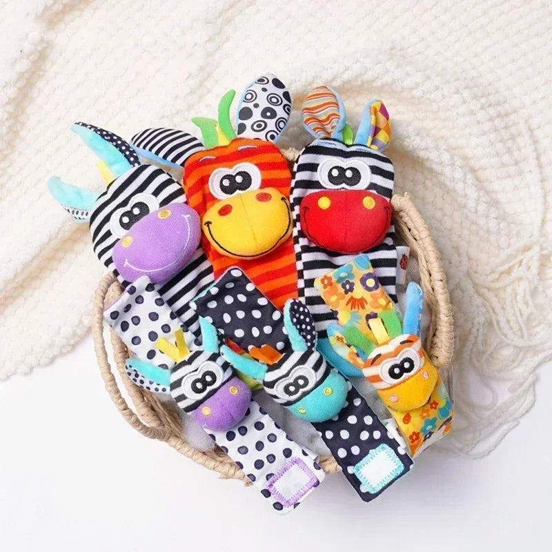 Toddler Socks with Bug Wrist Strap + Rattle Baby Animal Foot Socks Pacifier Toys