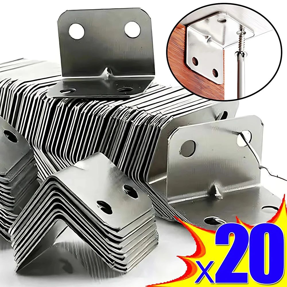 HeavyDuty 20Pack Stainless Steel Furniture Corner Brackets  90 Right Angle Braces For Tables Cabine 3