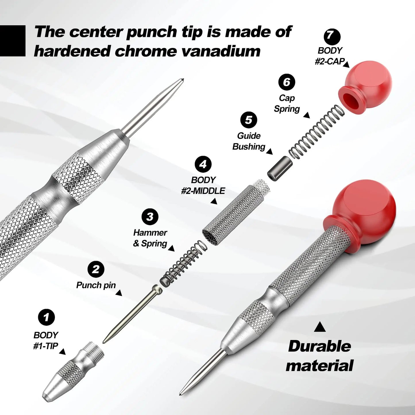 PrecisionForce Automatic Center Punch  SpringLoaded Metal  Wood Marking Tool 3