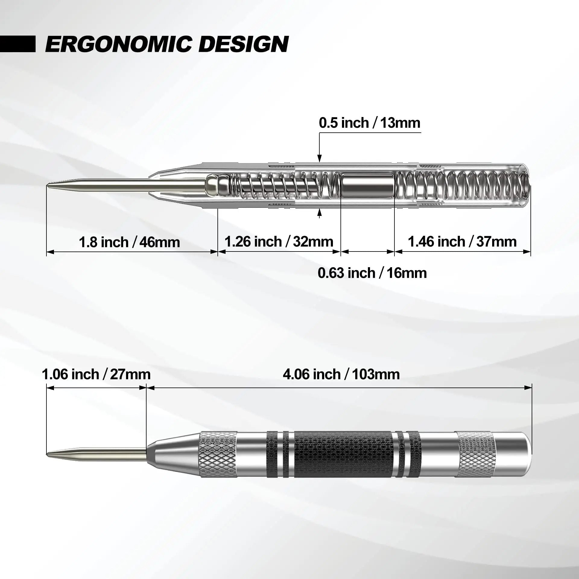 PrecisionForce Automatic Center Punch  SpringLoaded Metal  Wood Marking Tool 5
