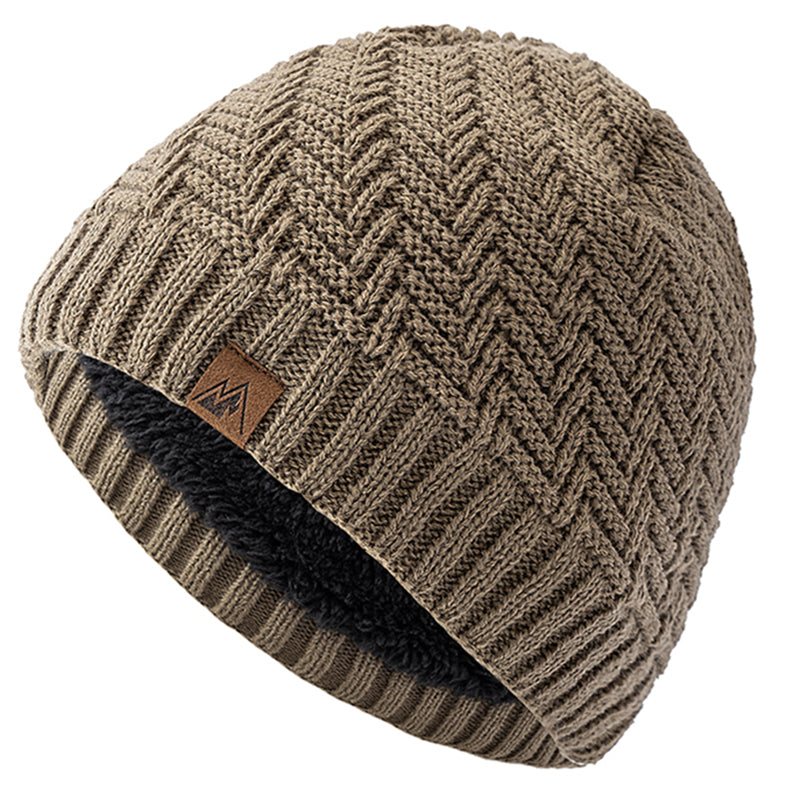 Peak Label Winter Hats, Fashion Knitted Beanie Cap, Warm Plush Fur Lined Hat for Men and Women, Outdoor Sports Cap
