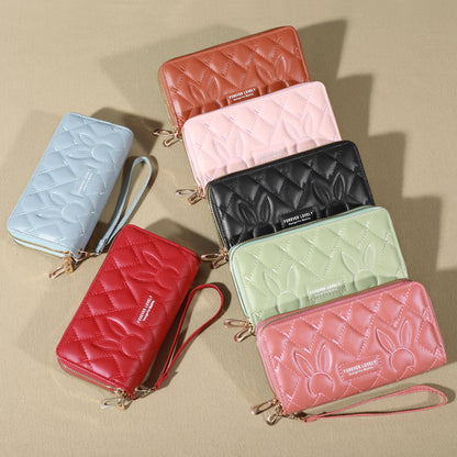 Womens Faux Leather Card Holder Trendy Solid Color Long Wallet Double Zippers Clutch Coin Purse Wit 8