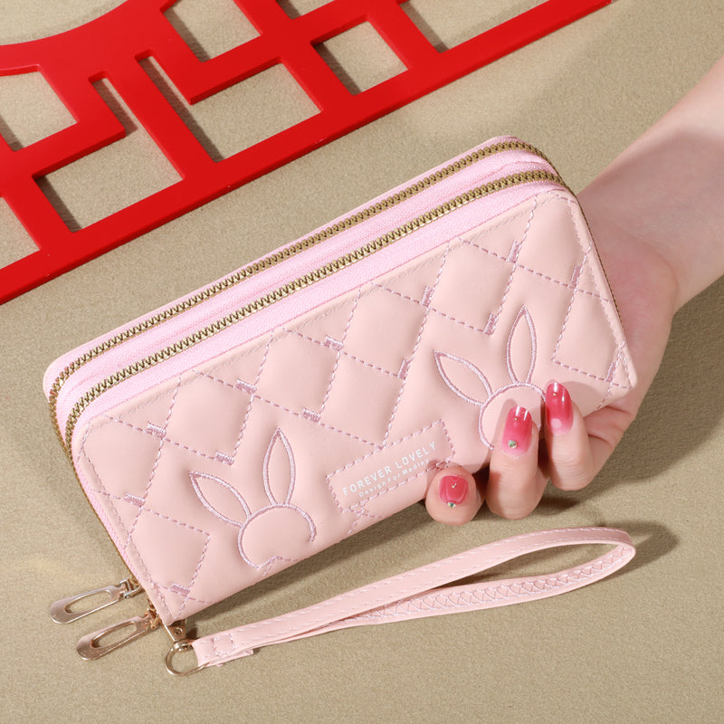 Womens Faux Leather Card Holder Trendy Solid Color Long Wallet Double Zippers Clutch Coin Purse Wit 2