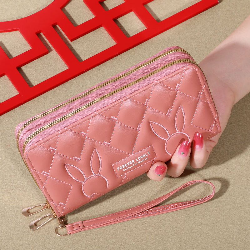 Womens Faux Leather Card Holder Trendy Solid Color Long Wallet Double Zippers Clutch Coin Purse Wit 4