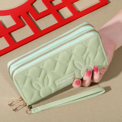 Womens Faux Leather Card Holder Trendy Solid Color Long Wallet Double Zippers Clutch Coin Purse Wit 5