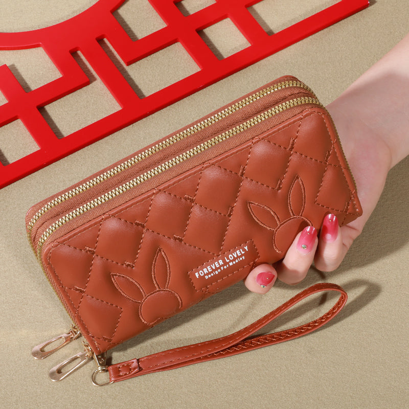 Womens Faux Leather Card Holder Trendy Solid Color Long Wallet Double Zippers Clutch Coin Purse Wit 6