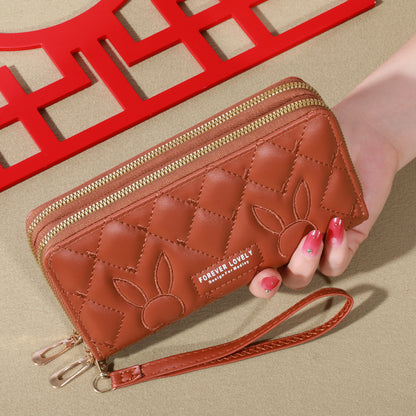 Womens Faux Leather Card Holder Trendy Solid Color Long Wallet Double Zippers Clutch Coin Purse Wit 6