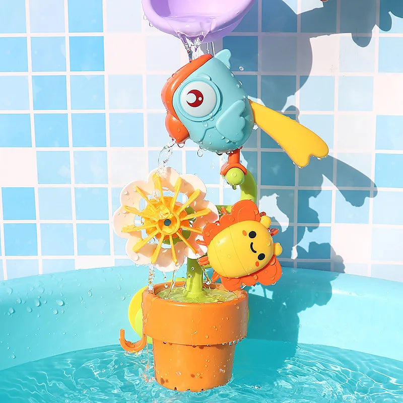 Water Duck Baby Bath Toy with Flower Shape Waterwheel, Fun Kids Water Spray Bathtub for Children