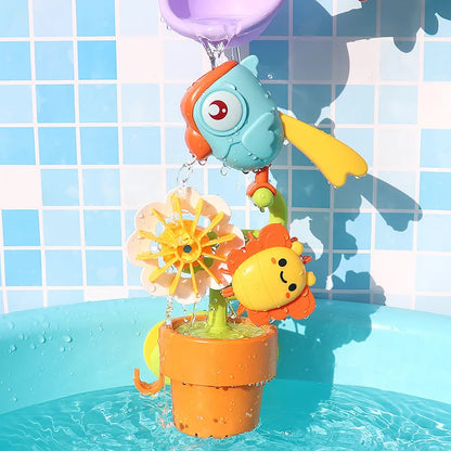 Water Duck Baby Bath Toy with Flower Shape Waterwheel, Fun Kids Water Spray Bathtub for Children