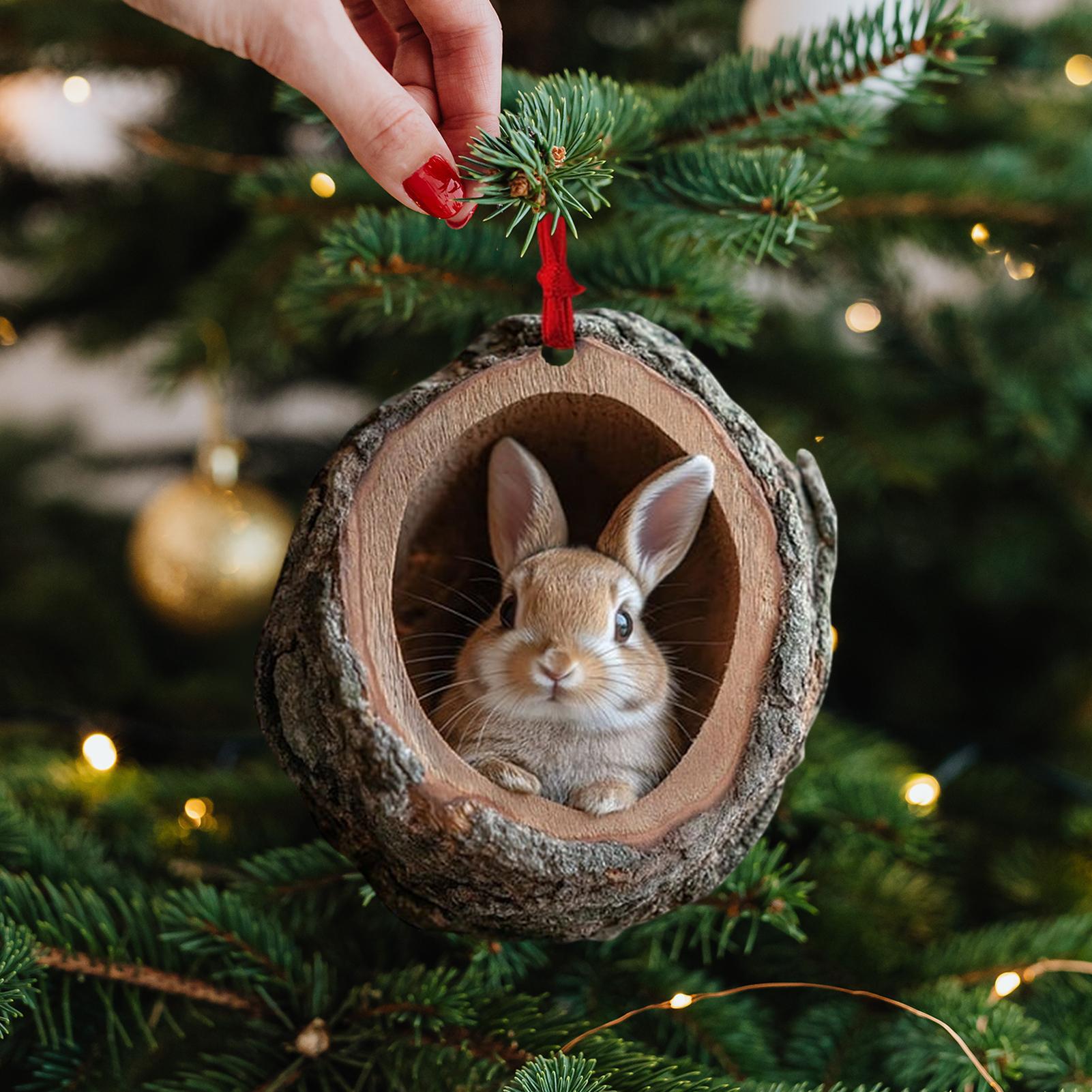 Cute Christmas Acrylic Pendant Animal Wildlife Ornaments Raccoon Owl Squirrel Hedgehog Bunny Bird D 5