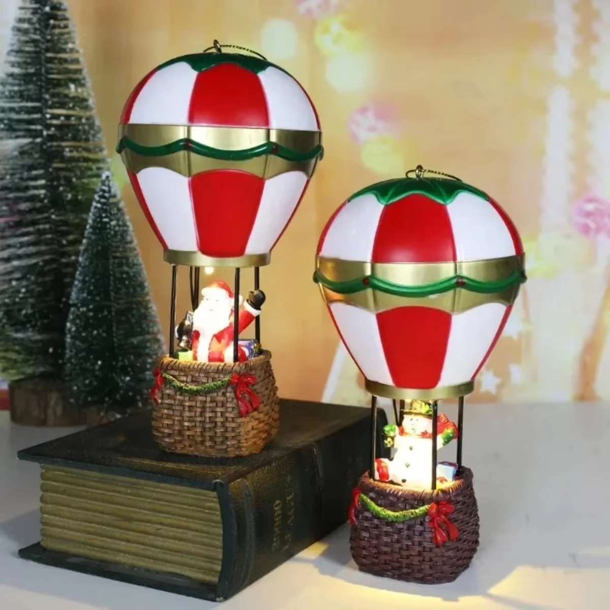 Resin Santa Claus Snowman Luminous Christmas LED House Pine Needles Snow Micro Landscape Ornaments 9