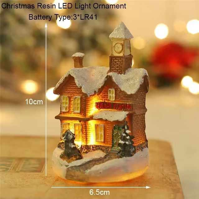 Resin Santa Claus Snowman Luminous Christmas LED House Pine Needles Snow Micro Landscape Ornaments 12
