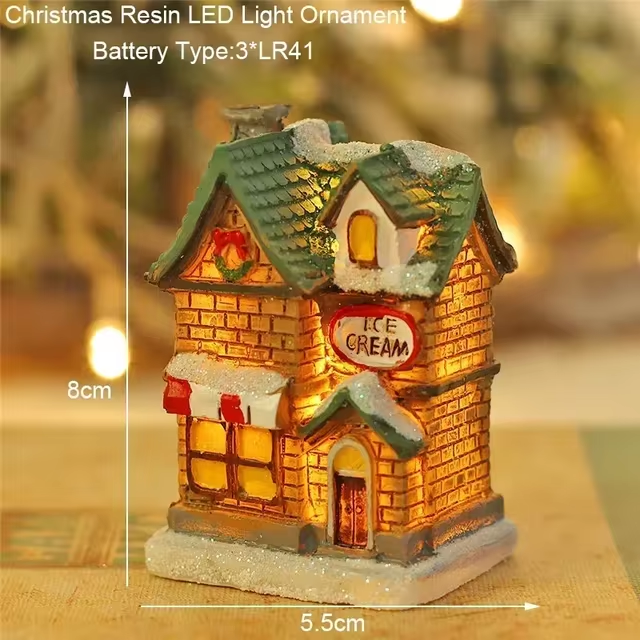 Resin Santa Claus Snowman Luminous Christmas LED House Pine Needles Snow Micro Landscape Ornaments 6