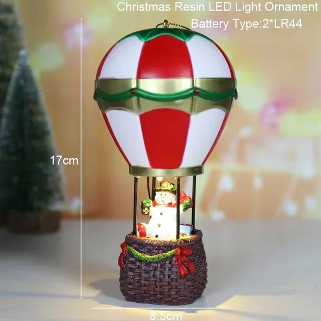 Resin Santa Claus Snowman Luminous Christmas LED House Pine Needles Snow Micro Landscape Ornaments 5