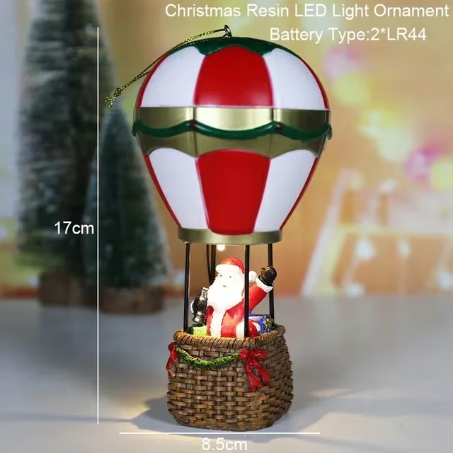 Resin Santa Claus Snowman Luminous Christmas LED House Pine Needles Snow Micro Landscape Ornaments 4
