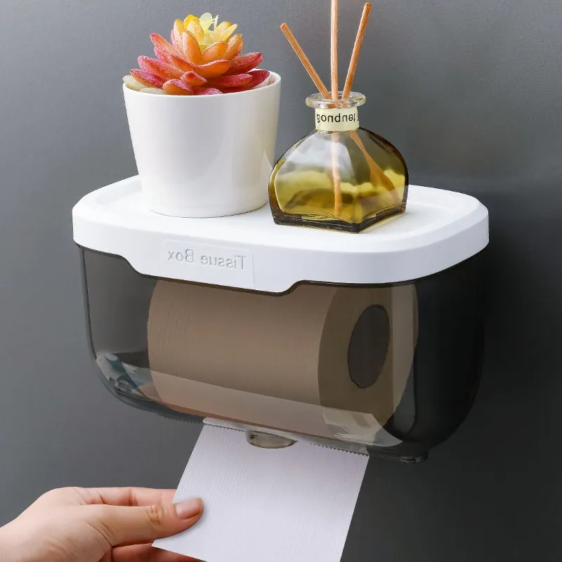 Water proof Wall Mount Toilet Paper Holder, Storage Rack for Bathroom