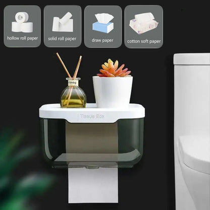 Water proof Wall Mount Toilet Paper Holder, Storage Rack for Bathroom