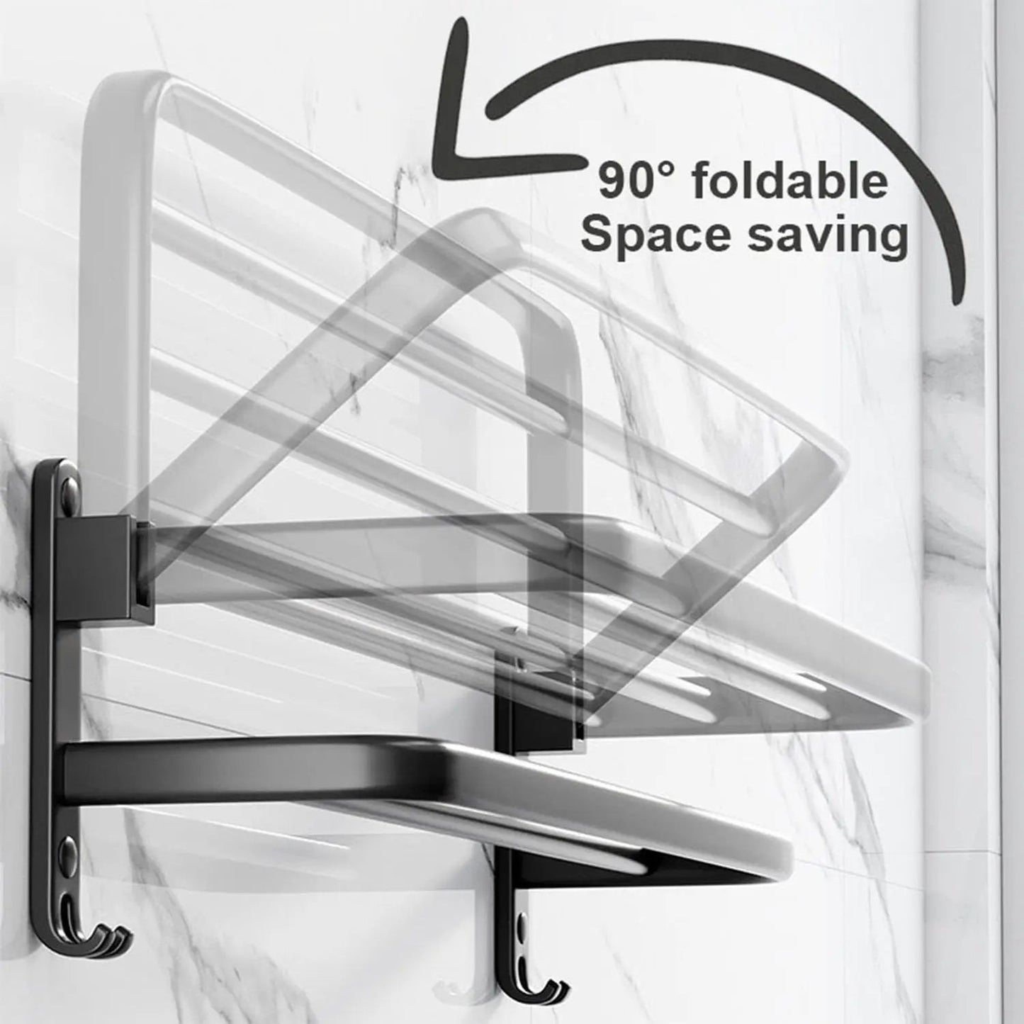 MatteBlack 20Inch WallMount Foldable Towel Rack  Hook  SpaceSaving Bathroom Organizer 3