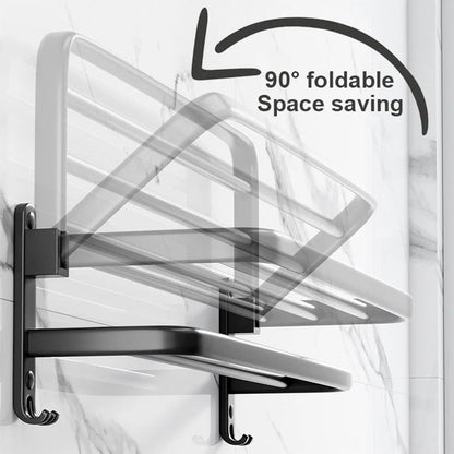 MatteBlack 20Inch WallMount Foldable Towel Rack  Hook  SpaceSaving Bathroom Organizer 3