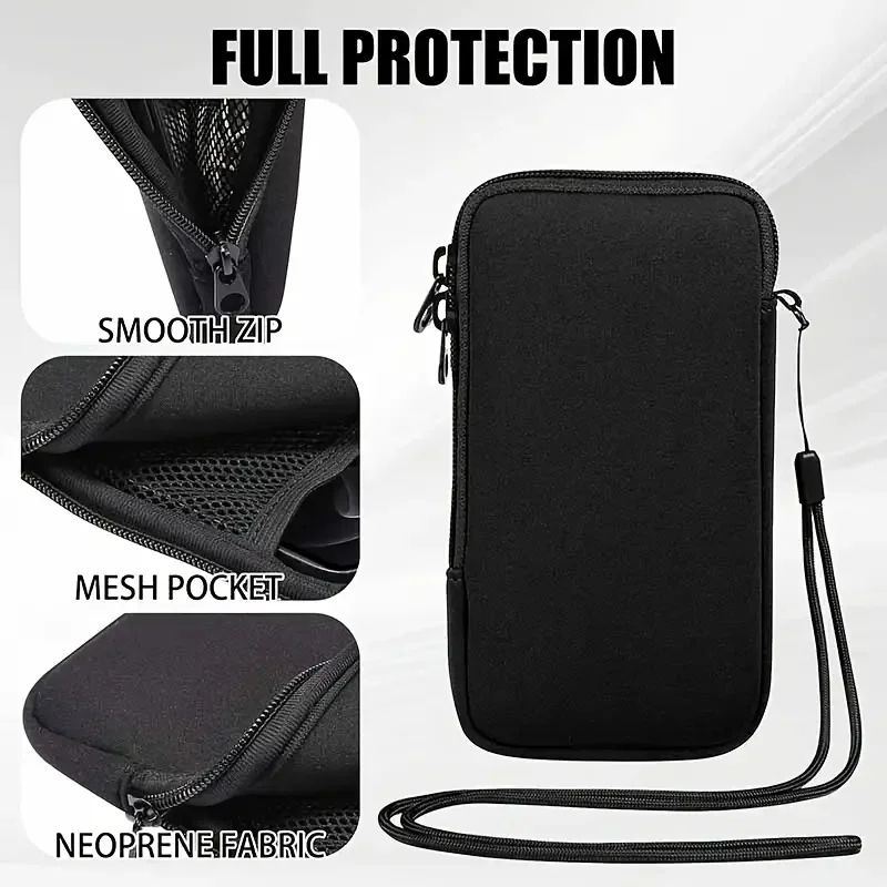 Neoprene Zipper Phone Pouch – Protective Black Sleeve Case for Multiple Smartphone Models