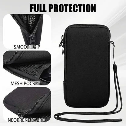 Neoprene Zipper Phone Pouch – Protective Black Sleeve Case for Multiple Smartphone Models