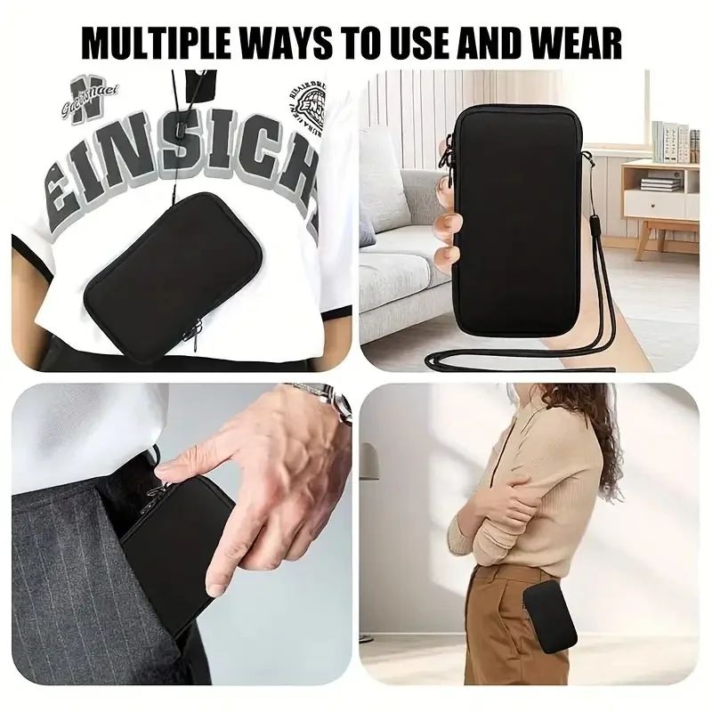 Neoprene Zipper Phone Pouch  Protective Black Sleeve Case For Multiple Smartphone Models 4