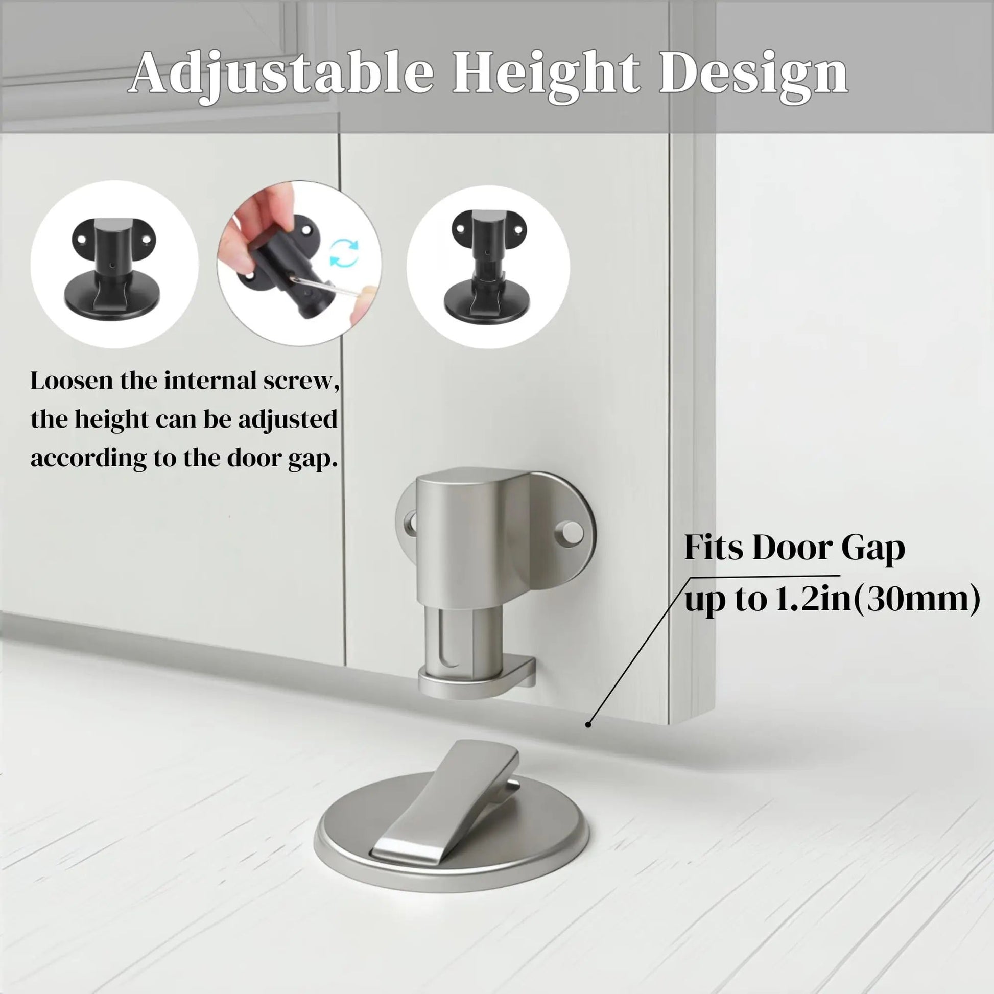 Adjustable Stainless Steel Magnetic Door Stopper  PunchFree Invisible Floor Mount For Quiet DamageF 3