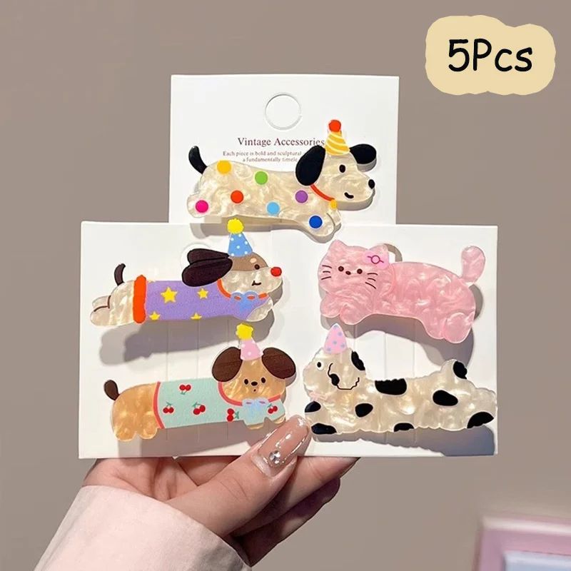 5 Pack Cute Cartoon Hair Clips  Dog  Cat Duckbill Hair Accessories For Girls And Party Styling 3