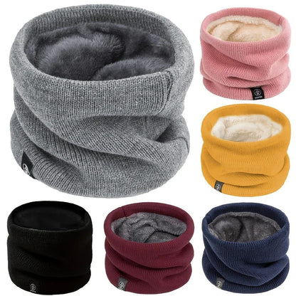 Winter Knit Scarf with Integrated Mask – Thickened Polyester Neck Gaiter for Warmth and Outdoor Sports
