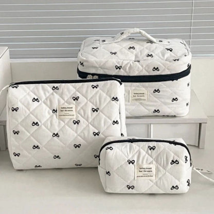 Fashion Cherry Quilted Makeup Bag – Portable Cotton Cosmetic Tote with Zipper for Women