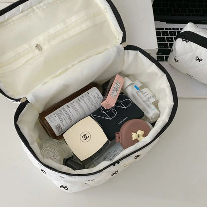 Fashion Cherry Quilted Makeup Bag  Portable Cotton Cosmetic Tote With Zipper For Women 2