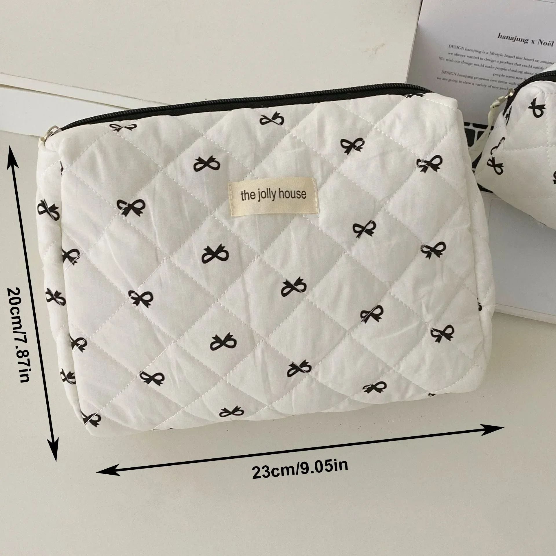 Fashion Cherry Quilted Makeup Bag  Portable Cotton Cosmetic Tote With Zipper For Women 7