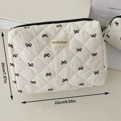 Fashion Cherry Quilted Makeup Bag  Portable Cotton Cosmetic Tote With Zipper For Women 7