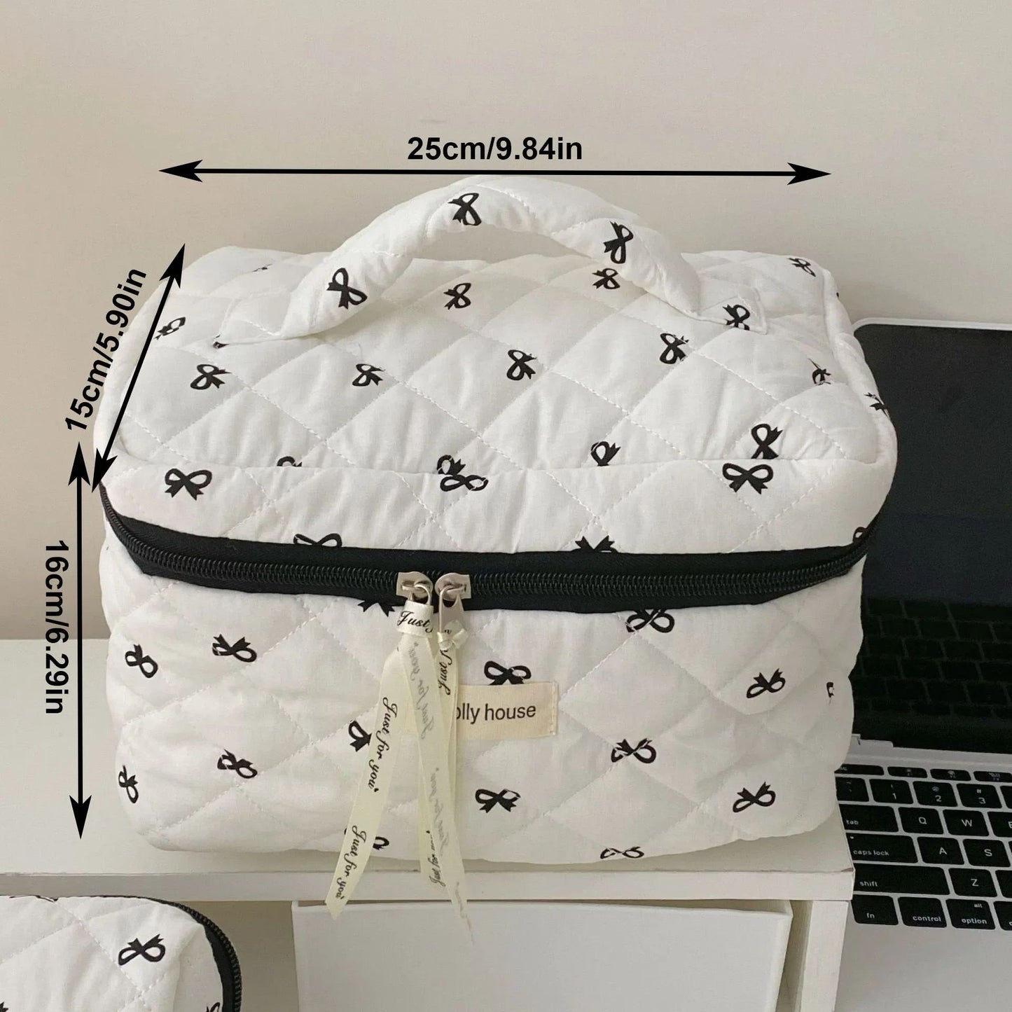 Fashion Cherry Quilted Makeup Bag  Portable Cotton Cosmetic Tote With Zipper For Women 8