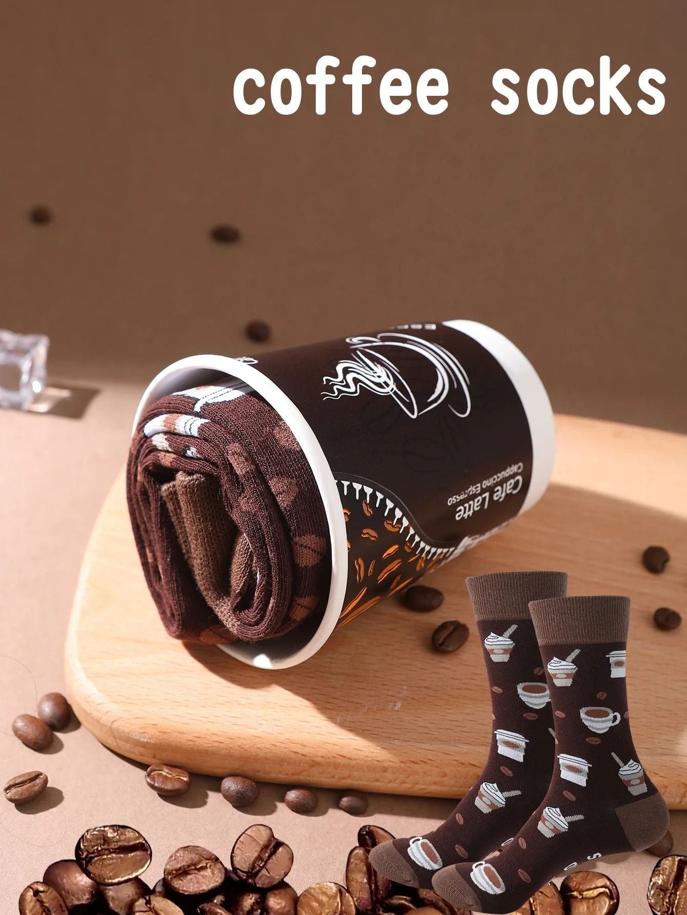 Mens Mid Calf Coffee Cup Novelty Socks Comfortable Fun Gift Set