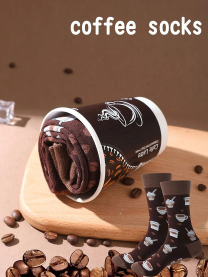 Mens Mid Calf Coffee Cup Novelty Socks Comfortable Fun Gift Set