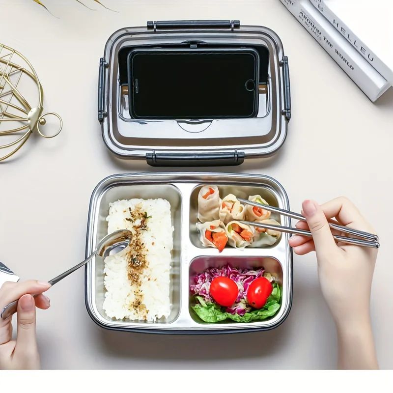 Leak Proof Stainless Steel Lunch Box  Durable 3 Or 4 Compartment Bento Container For Students And O 1