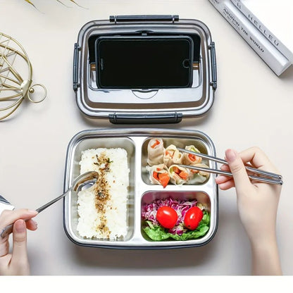 Leak Proof Stainless Steel Lunch Box  Durable 3 Or 4 Compartment Bento Container For Students And O 1