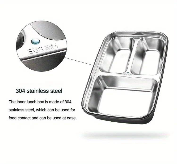 Leak Proof Stainless Steel Lunch Box  Durable 3 Or 4 Compartment Bento Container For Students And O 2
