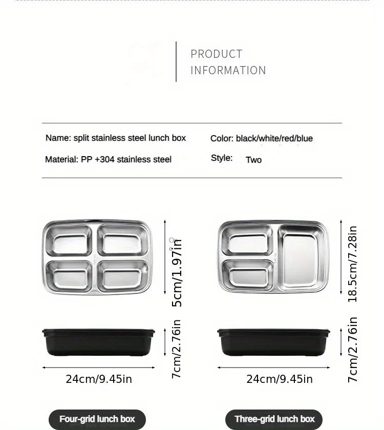 Leak Proof Stainless Steel Lunch Box  Durable 3 Or 4 Compartment Bento Container For Students And O 7