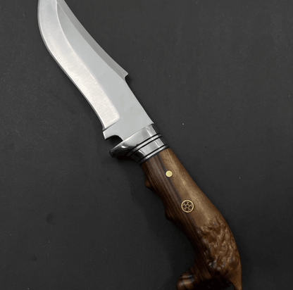 Personalized Wolf Head Hunting Knife | 10 Stainless Steel Blade + Walnut Handle & Leather Sheath | Custom Outdoor Gift