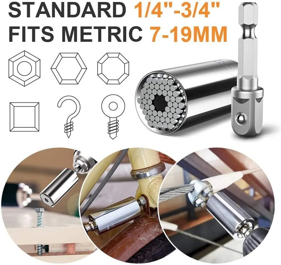 Universal Magic Socket Tool Set 7 to 19 mm Multi Purpose Wrench Extension Adapter