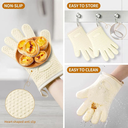 Thickened Silicone Heat Resistant Gloves  AntiScald AntiSlip Oven Mitts For Baking Microwave And BB 1
