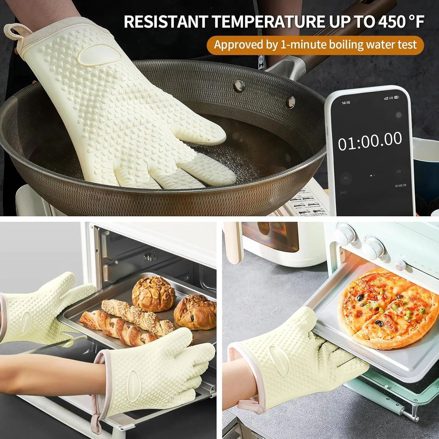 Thickened Silicone Heat Resistant Gloves  AntiScald AntiSlip Oven Mitts For Baking Microwave And BB 2