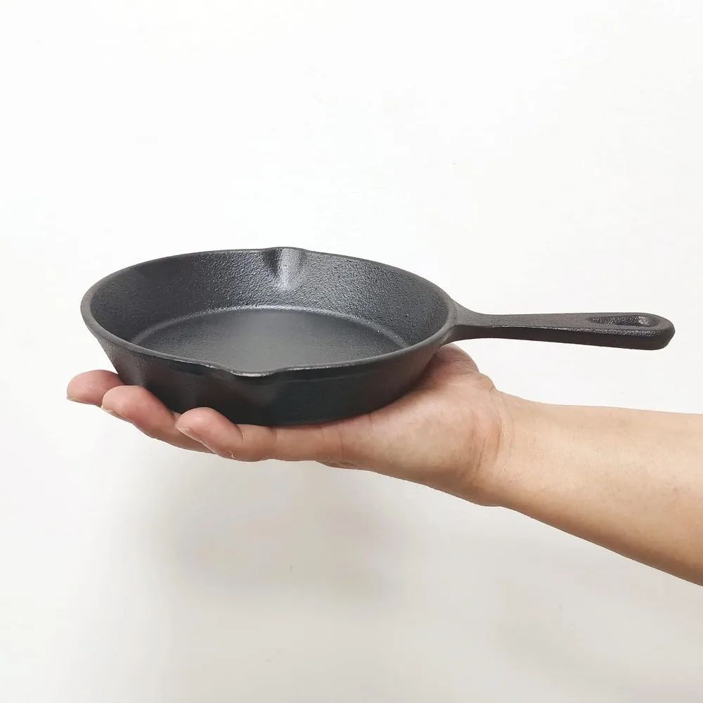6 Inch Cast Iron Skillet – Nonstick Frying Pan with Drip Spouts for Indoor, Outdoor, and Camping Cooking