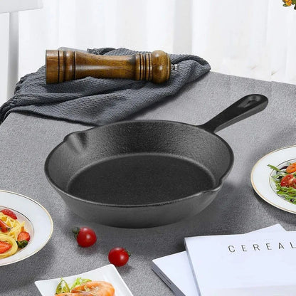 6 Inch Cast Iron Skillet  Nonstick Frying Pan With Drip Spouts For Indoor Outdoor And Camping Cooki 4