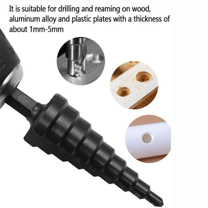 HSS Step Drill Bit Set Three Piece Straight Groove 3 To 20 Mm Black Nitride Hex Shank 3