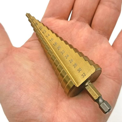 Titanium Coated Step Drill Bit 4 to 32 mm HSS Metal Wood and PVC Cone Cutter