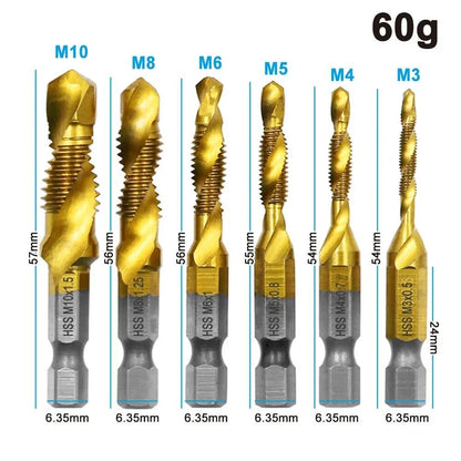 Titanium Plated HSS Tap And Drill Set Six Piece Composite Chamfering Tool Kit 2