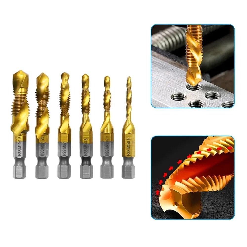 Titanium Plated HSS Tap And Drill Set Six Piece Composite Chamfering Tool Kit 5
